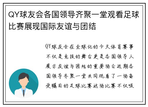 QY球友会各国领导齐聚一堂观看足球比赛展现国际友谊与团结